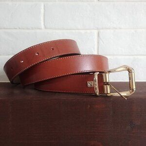 M.G.M. made in Spain genuine cowhide leather brown belt gold buckle 40